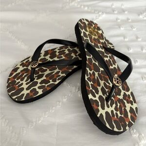 Tory Burch Leopard Print Sandals - Black and Brown Size 7
